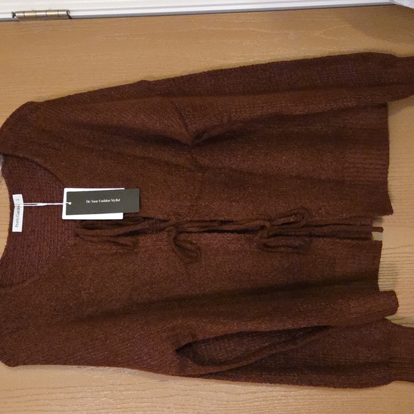 PrettyGarden Sweaters - Pretty Garden NWT brown sweater oversized with Tie Accents